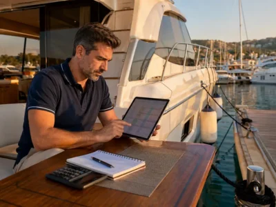 Marinada bağlı tekne için gecelik konaklama fiyatı belirleyen tekne sahibi