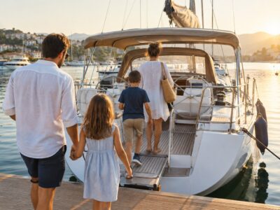 Çocuklarla teknede konaklama rehberi için marinada bağlı aile dostu yelkenli